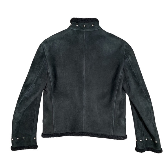 Vintage 90s Gianni  Versace Studded Suede Leather Sherpa Jacket Womens 40 - Picture 2 of 16